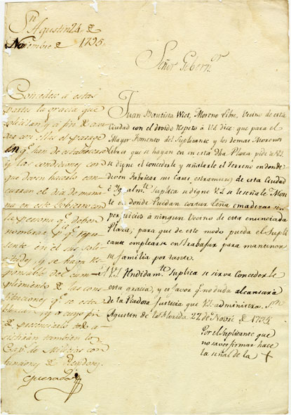 Handwritten Spanish document declaring fugitive slave Prince Witten free