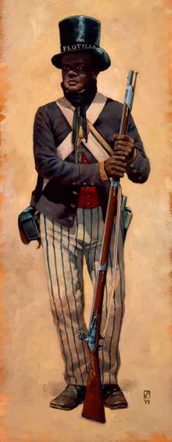 Drawing of Charles Ball, black sailor in uniform holding a musket Drawing of Charles Ball, black sailor in uniform holding a musket