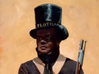 Drawing of Charles Ball, black sailor in uniform holding a musket