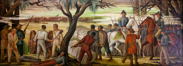 Painting of diverse troops at Battle of New Orleans
