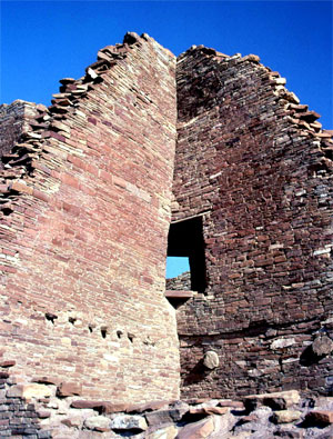 Wall of Pueblo Bonito including logs