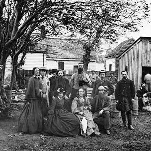 Photo of U.S. Sanitary Commission nurses and officers Photo of U.S. Sanitary Commission nurses and officers
