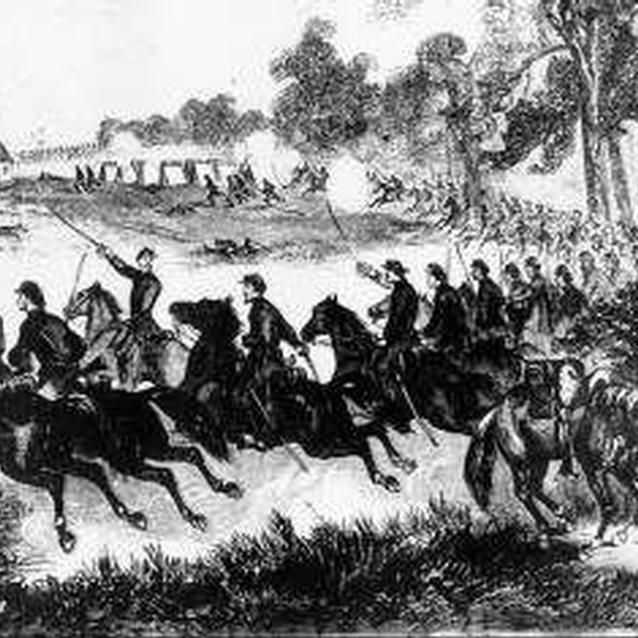 A cavlary charge during the Battle of Honey Springs