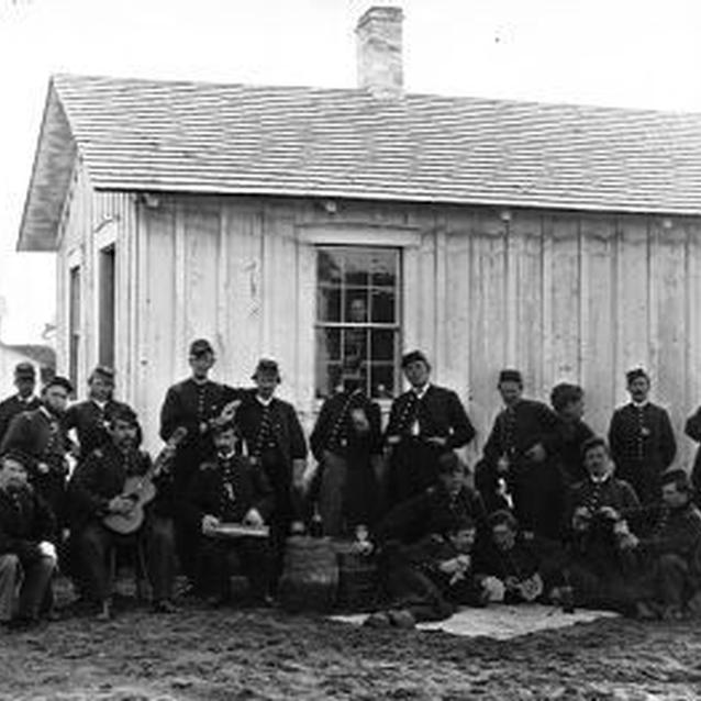 Photo of white officers of 4th United States Colored Infantry at leisure, Fort Slocum, District of Columbia.