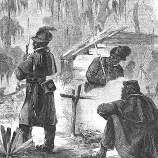 Lithograph of pickets of the Louisiana Native Guard on patrol. Lithograph of pickets of the Louisiana Native Guard on patrol.