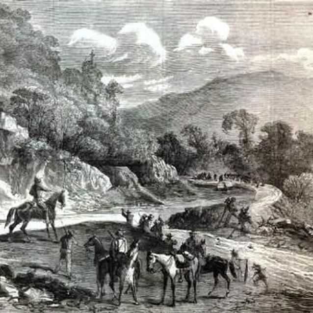 Engraving of Confederate forces destroying segment of C&O Canal