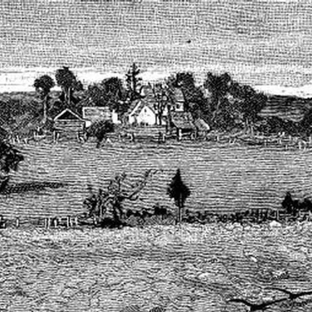 Engraving showing post-war view of the Robinson House Engraving showing post-war view of the Robinson House