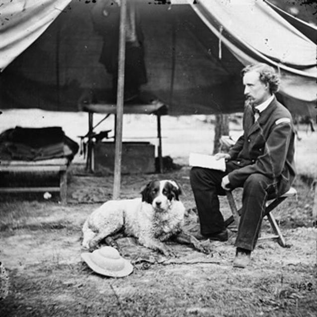 Photograph of Lt. George A. Custer with his dog Photograph of Lt. George A. Custer with his dog
