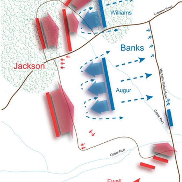 Modern creation of a battle map of Cedar Mountain Modern creation of a battle map of Cedar Mountain