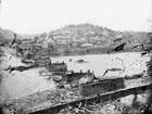 Photograph of the Railroad bridge in ruins at Harpers Ferry in 1862