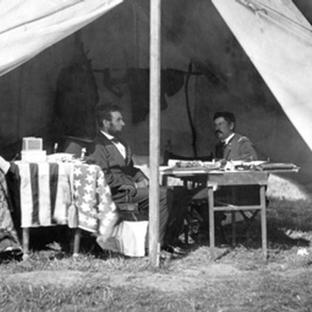 Photograph of President Lincoln meeting with General McClellan at Antietam Photograph of President Lincoln meeting with General McClellan at Antietam