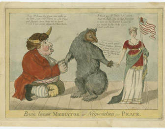 Bear tries to negotiate between John Bull and Columbia.