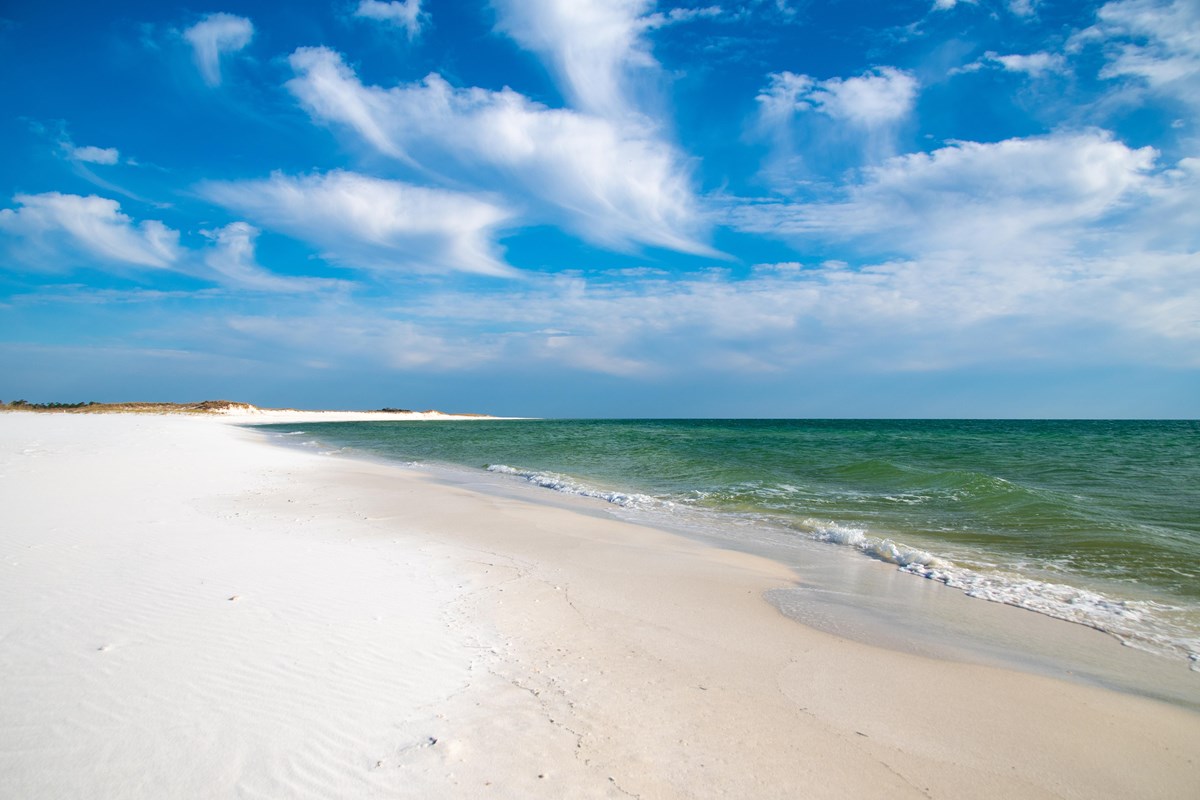 White sand and green water