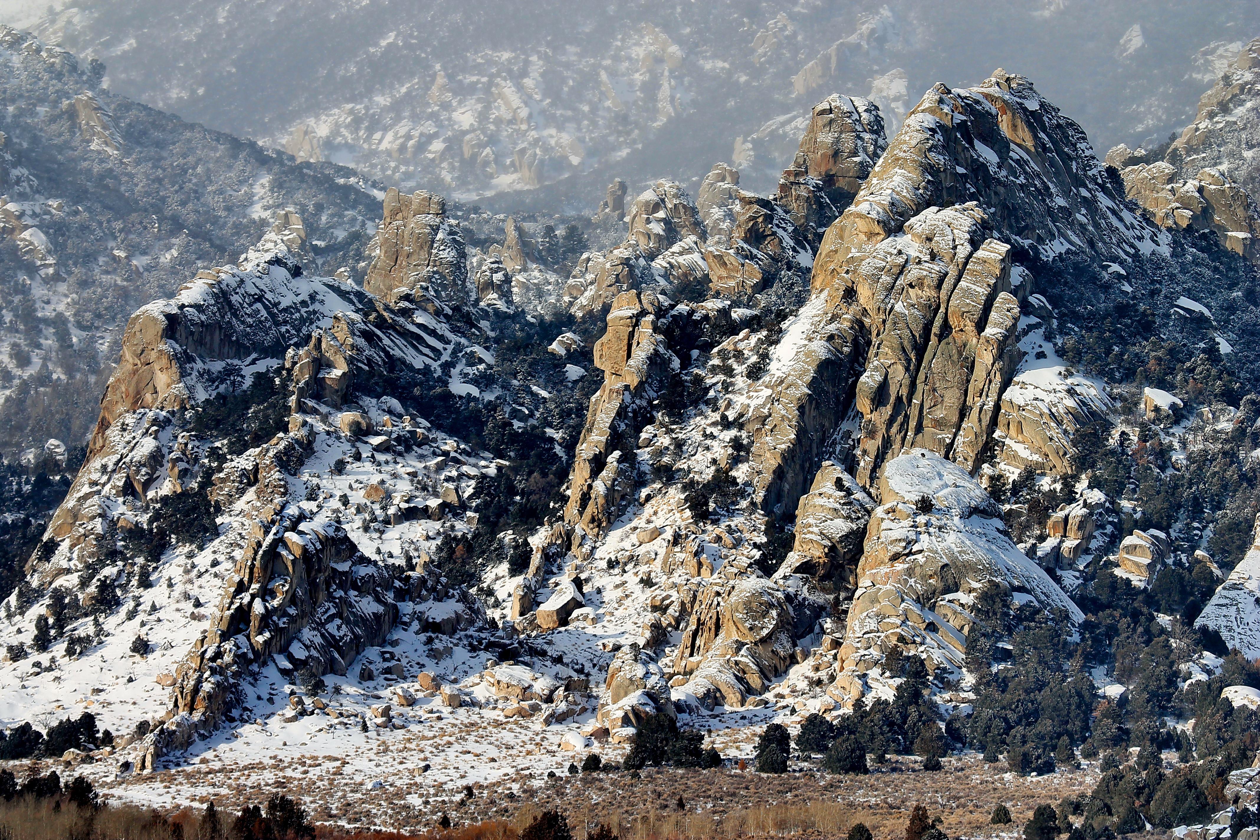 Snowy granite pinnacles.