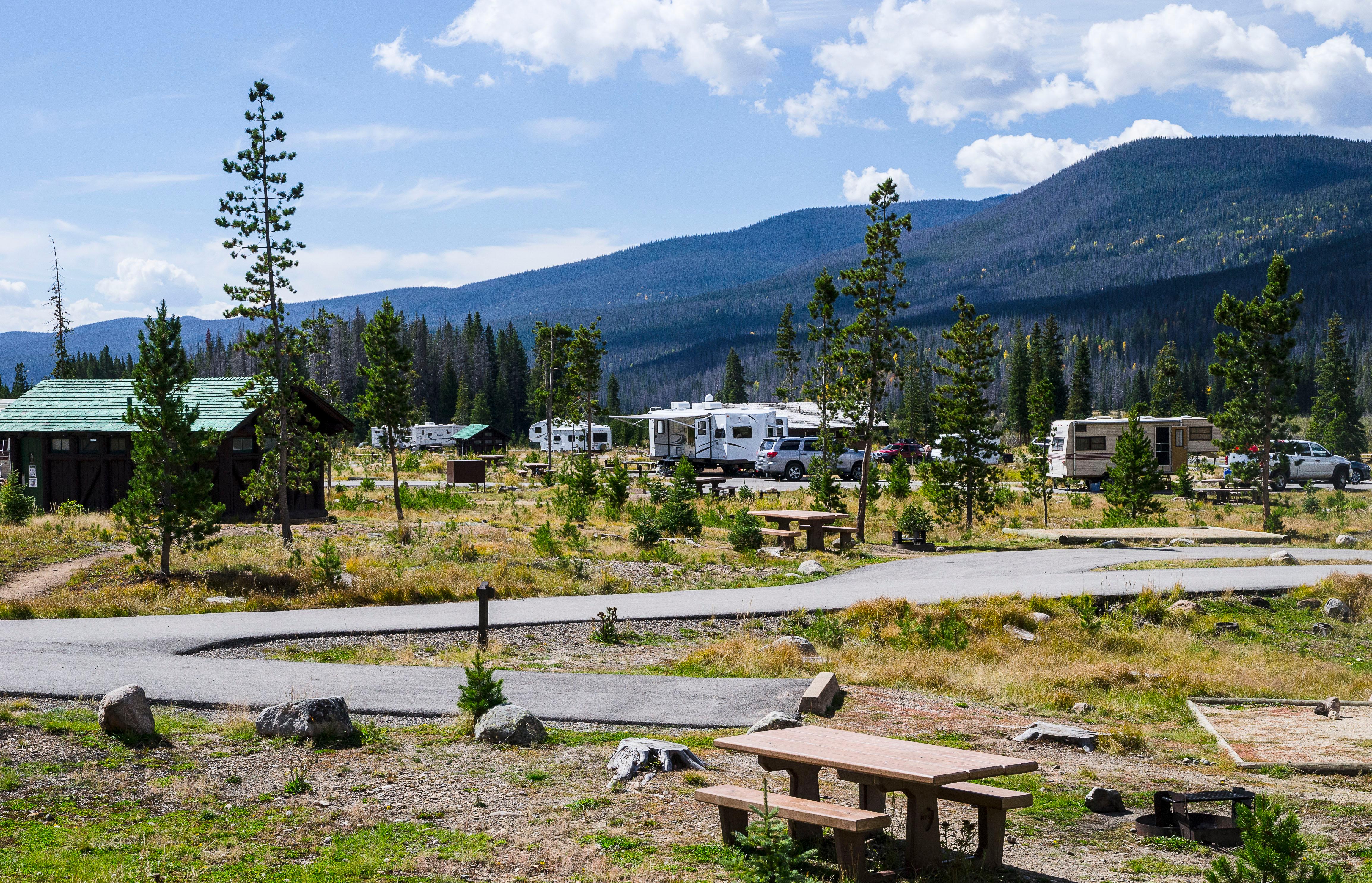 RVs and tents set up in Timber Creek Campground