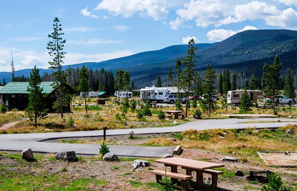 RVs and tents set up in Timber Creek Campground