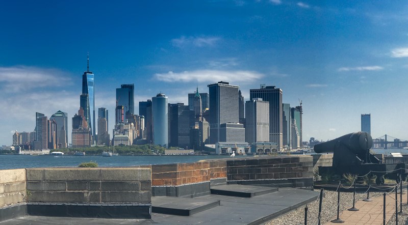Manhattan from Castle Williams Canon and Manhattan Skyline from top of castle