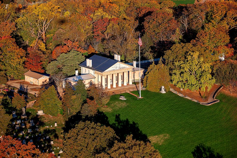 Arlington House - Aerial photo Aerial view of Arlington House surrounded by fall foliage.