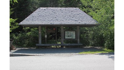 Wooden bus stop shelter