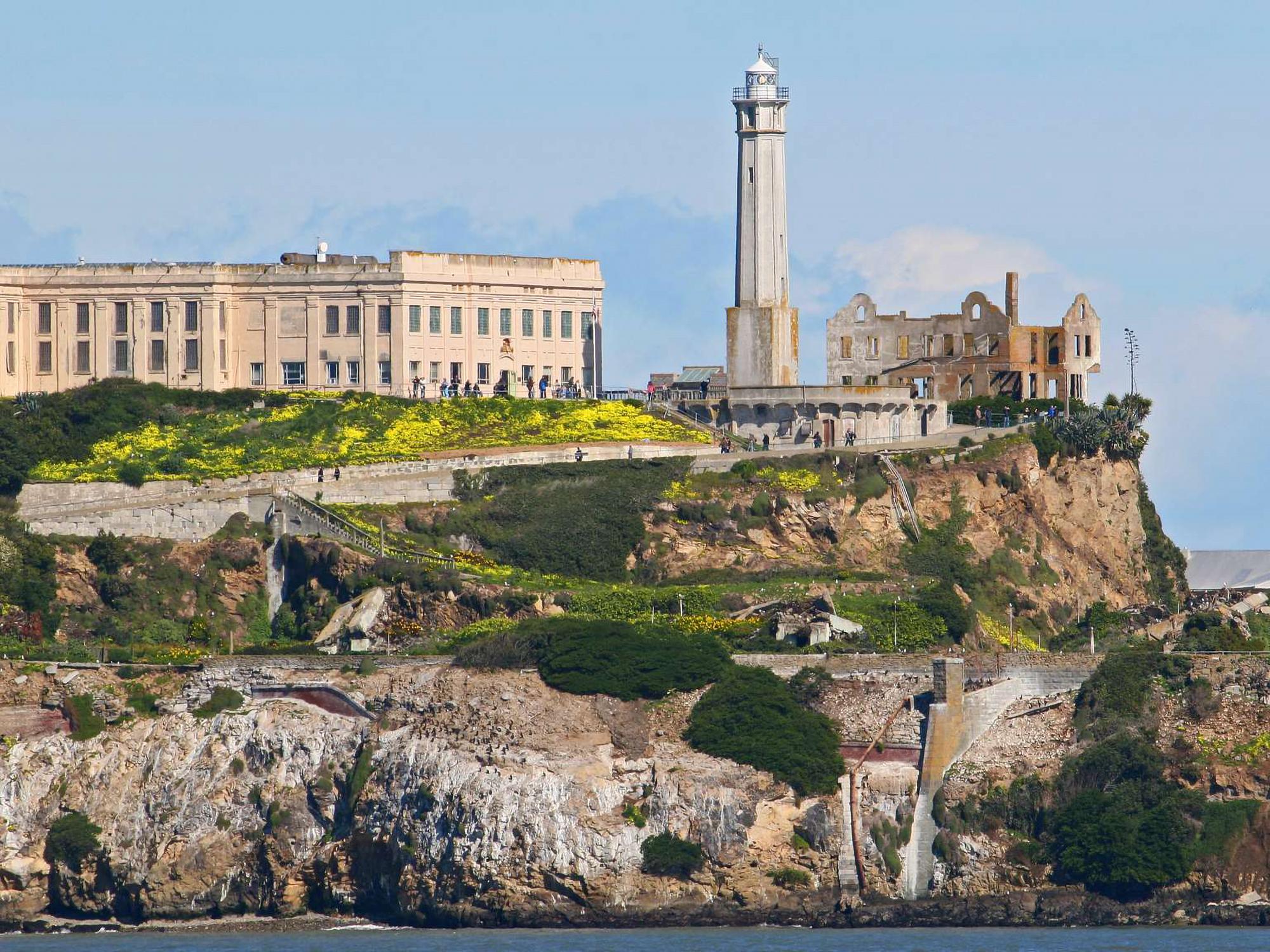 View of the Alcatraz Lighthouse and Island from the water