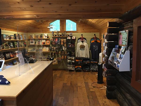 interior of brooks camp visitor center showing sales area