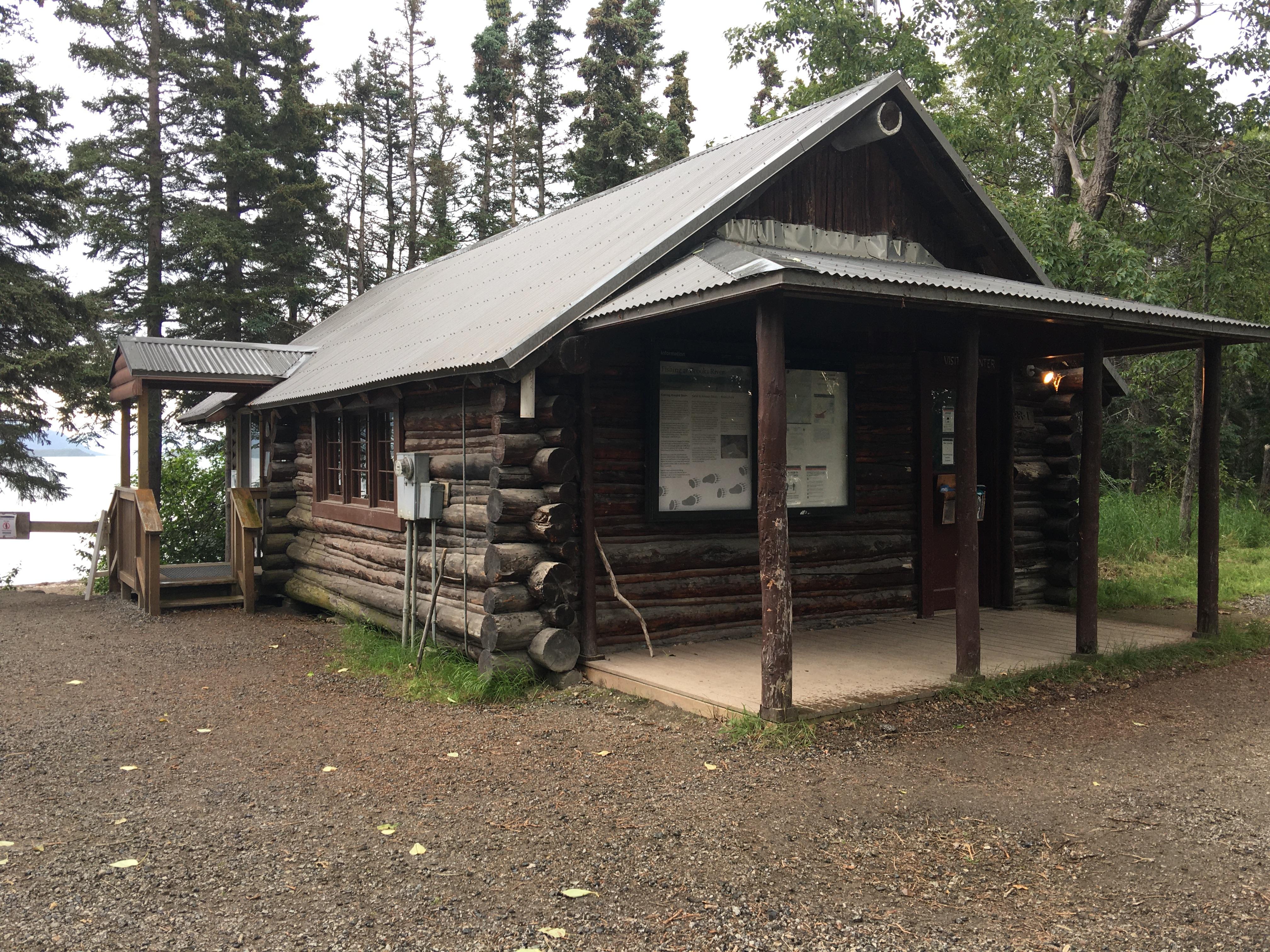 Log structure serving as the Brooks Camp Visitor Center