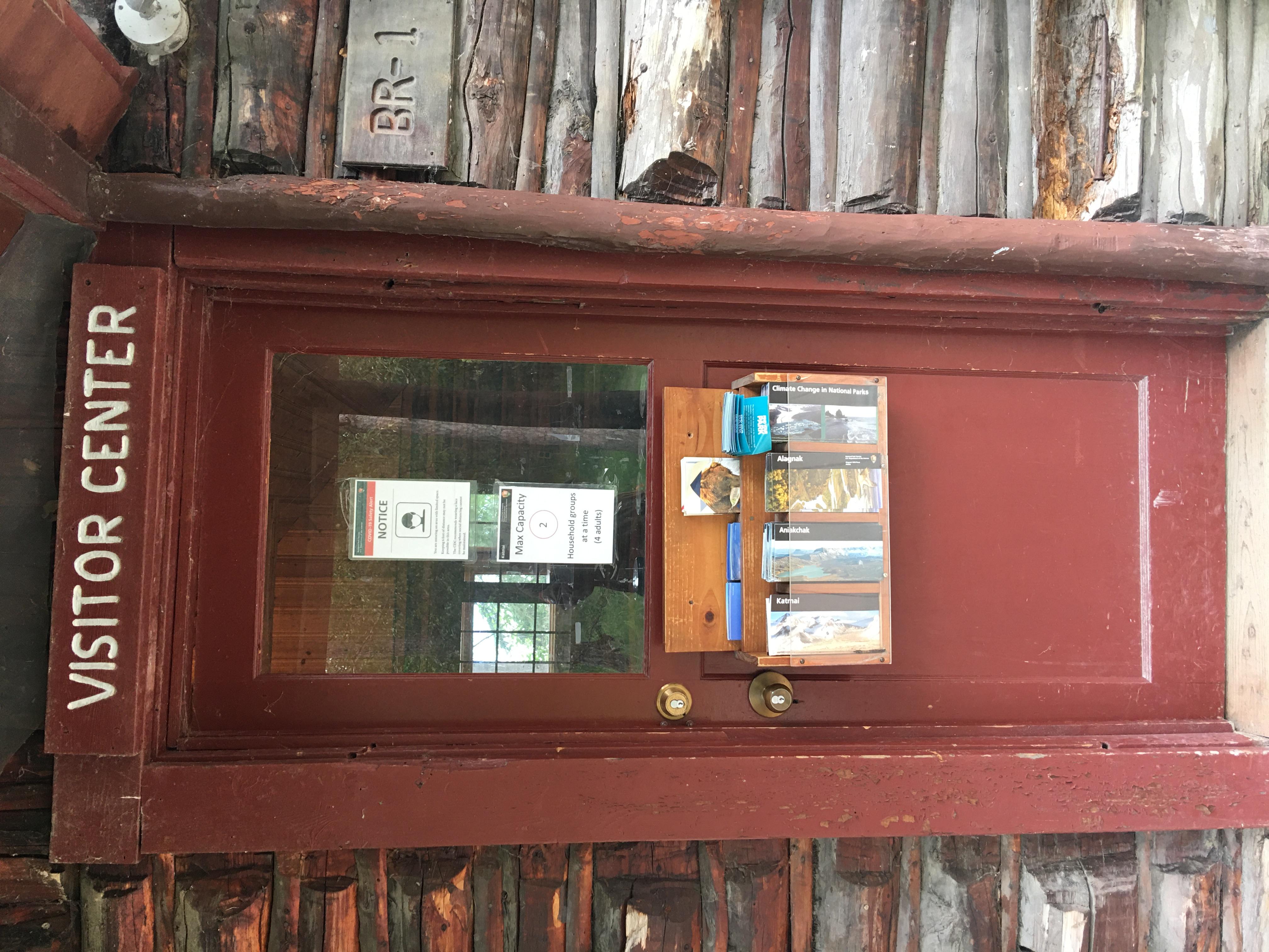 door to visitor center with maps and brochures