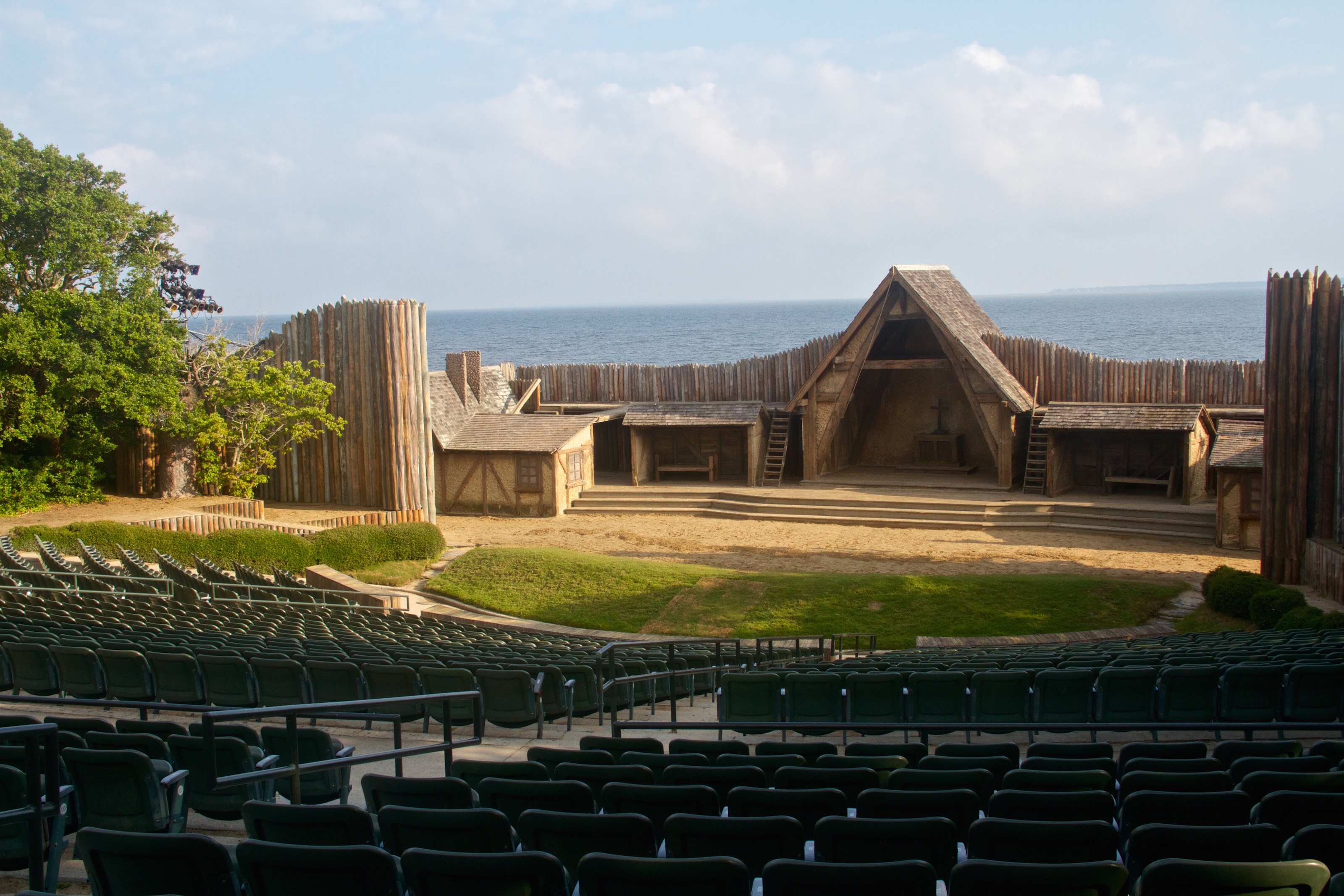Stage of the Waterside Theatre with a view of the Roanoke Sound in the background