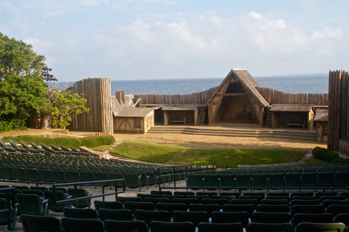 Stage of the Waterside Theatre with a view of the Roanoke Sound in the background