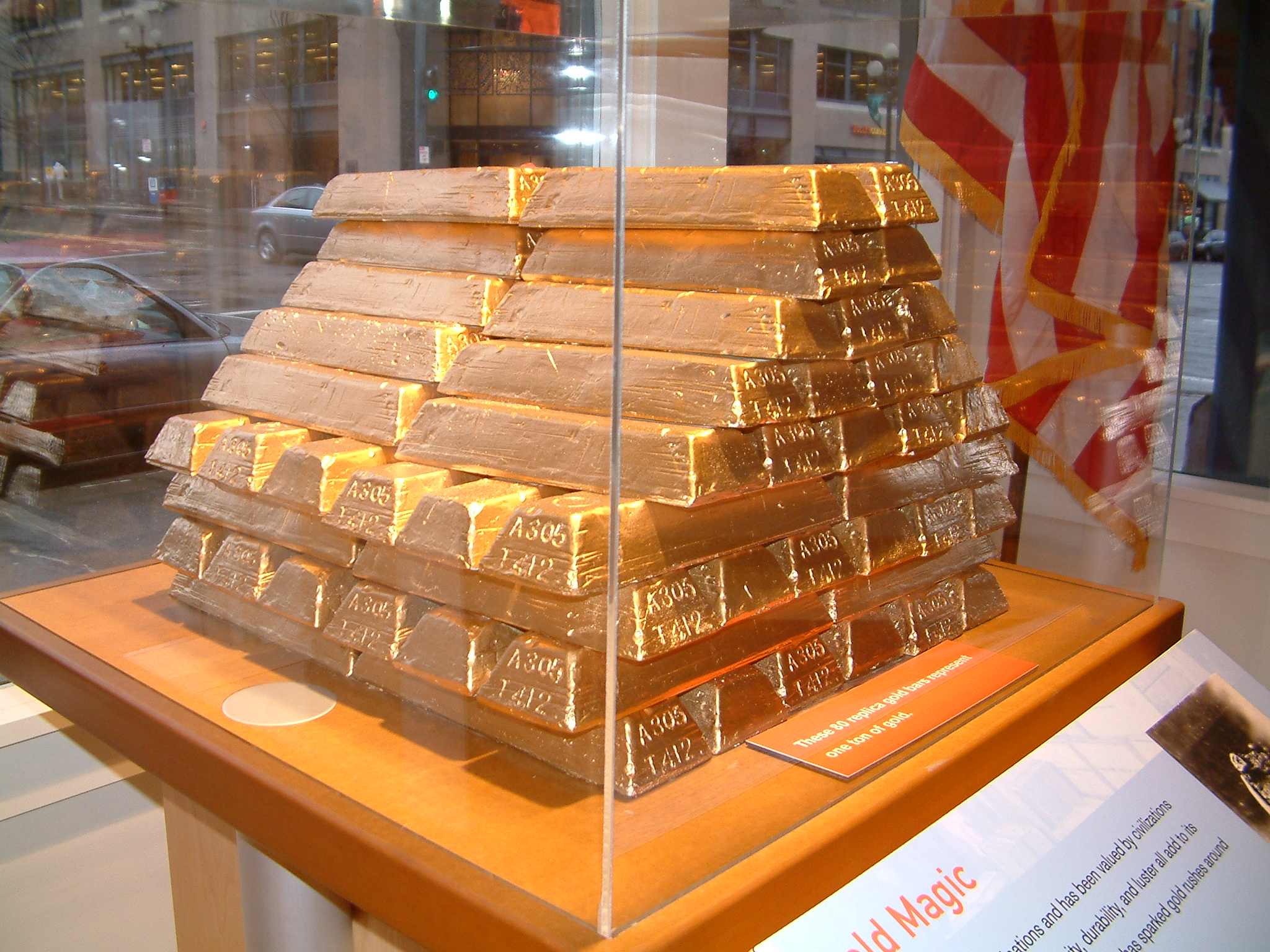 One ton pile of gold bars
