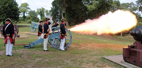 The Royal Artillery Living History Team Firing Yorktown Battlefield's 6 Pounder
