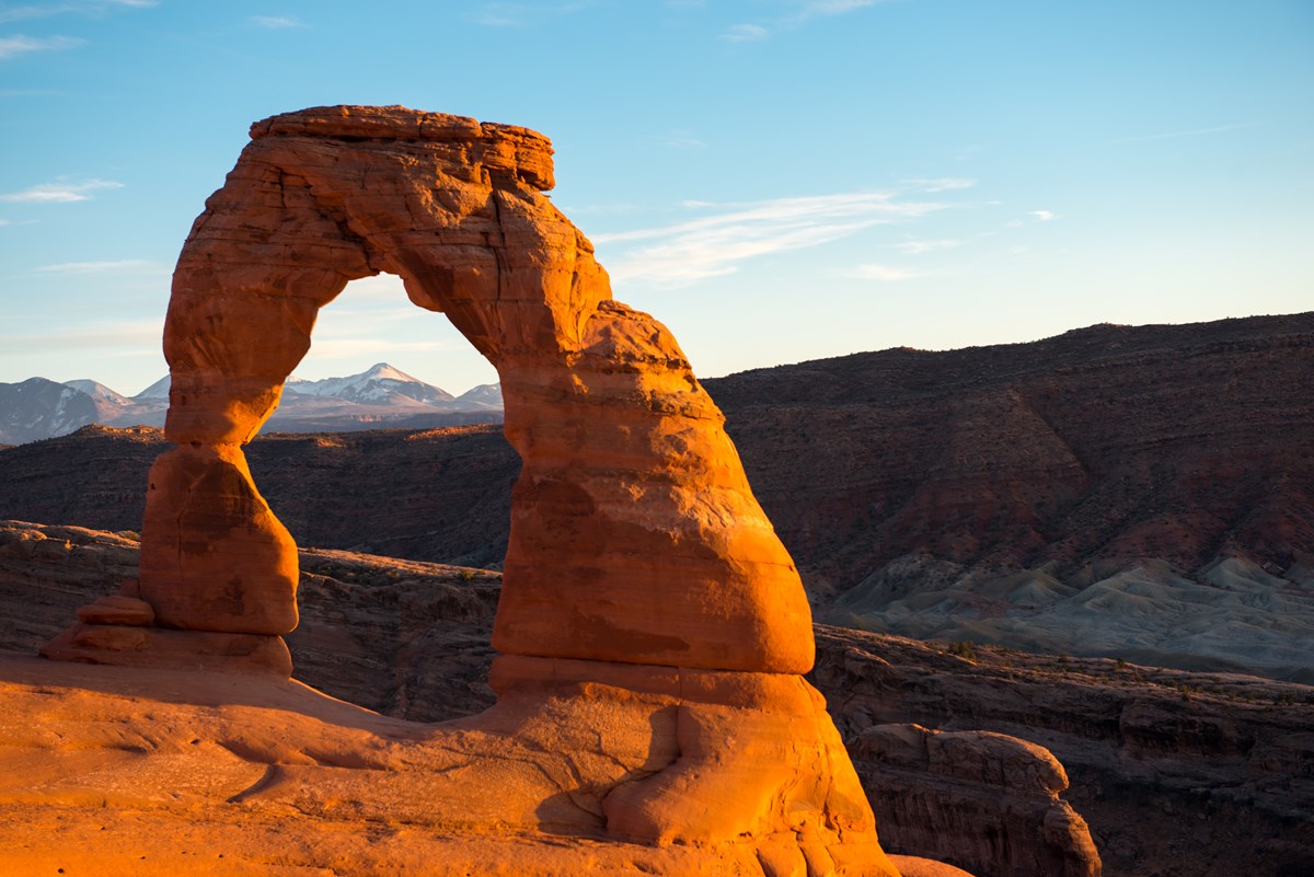 Delicate Arch, a freestanding sandstone arch