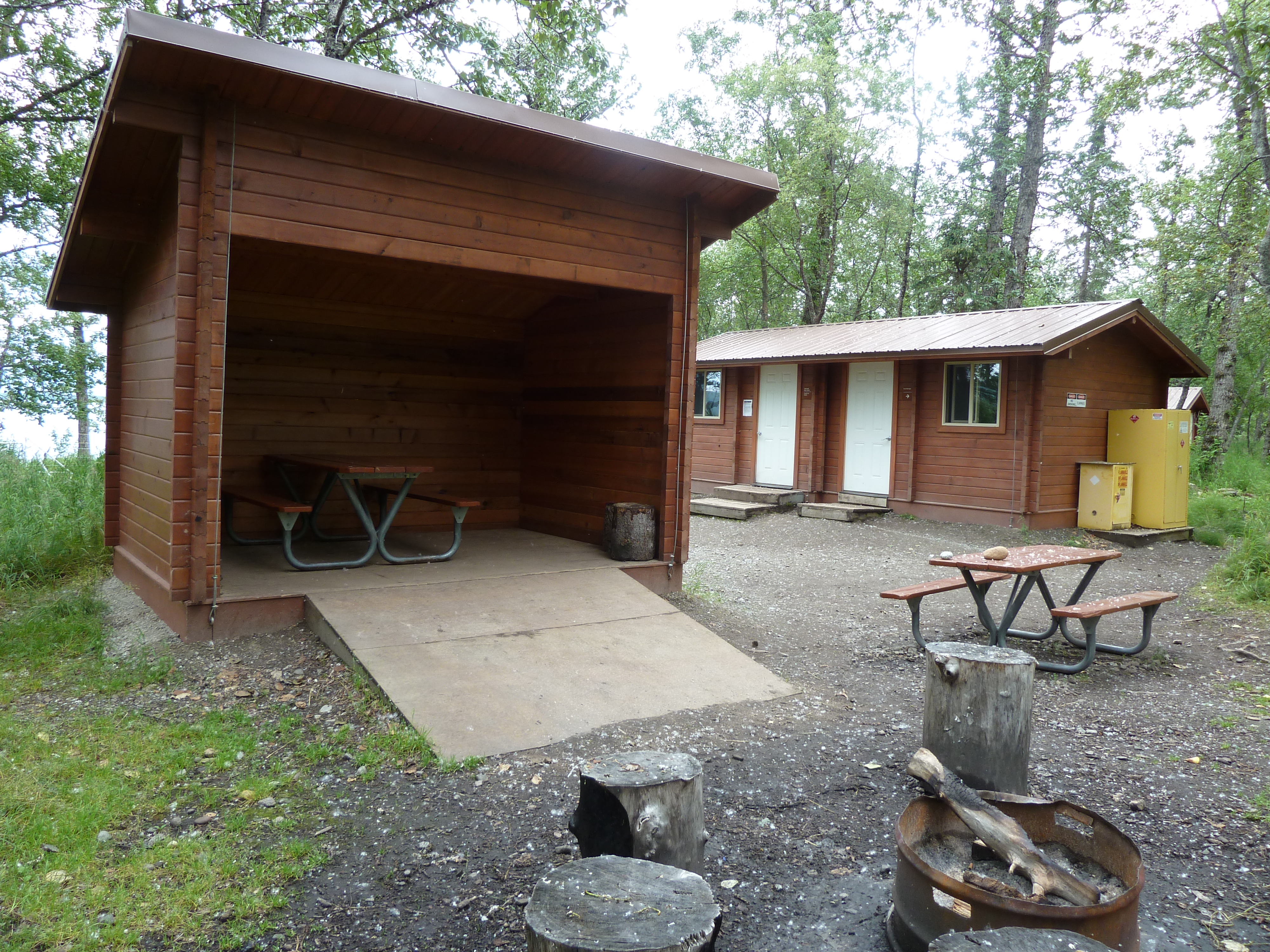 Adirondack style shelter and fire grate