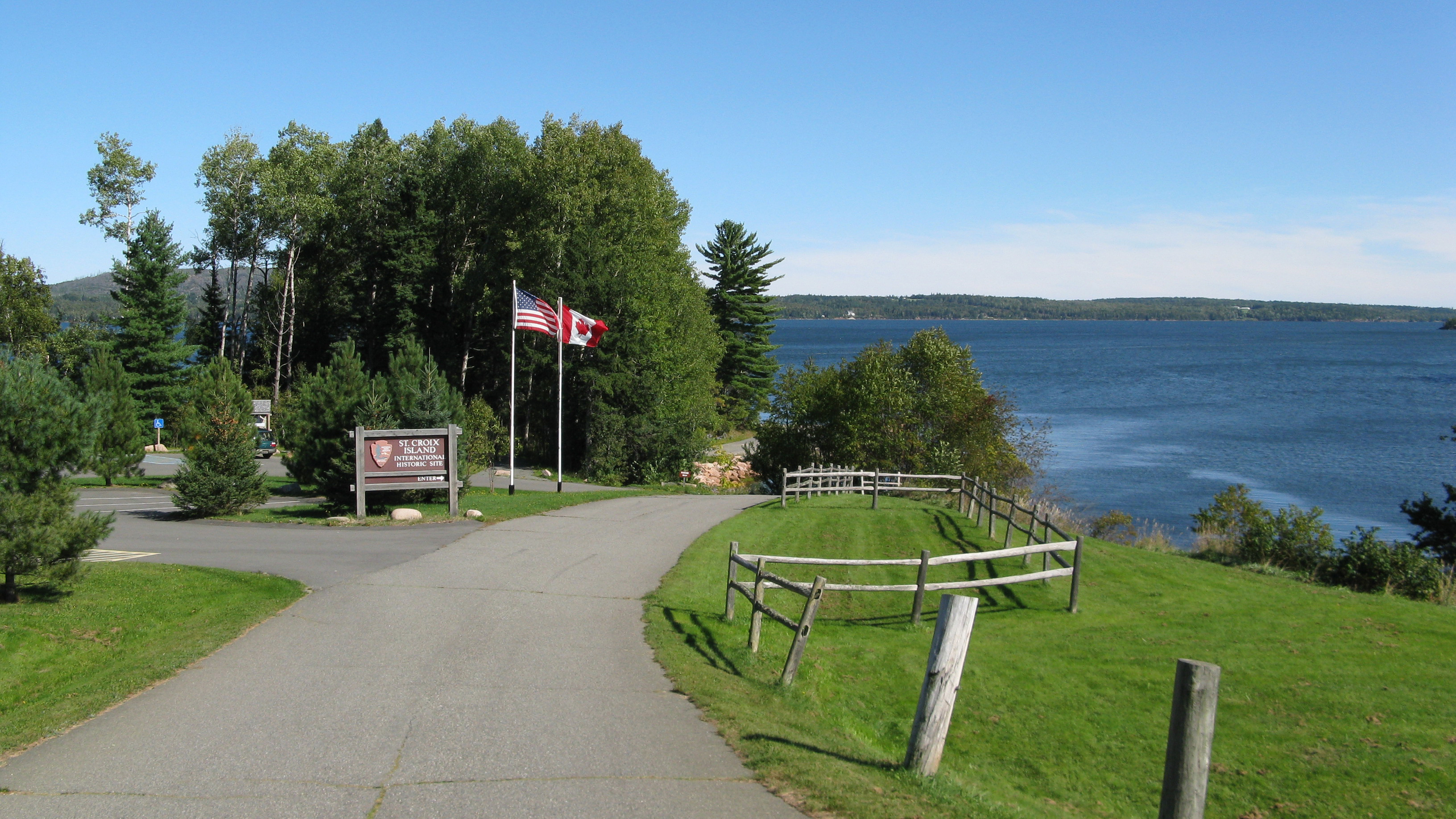View of the drive into Saint Croix Island International Historic Site.