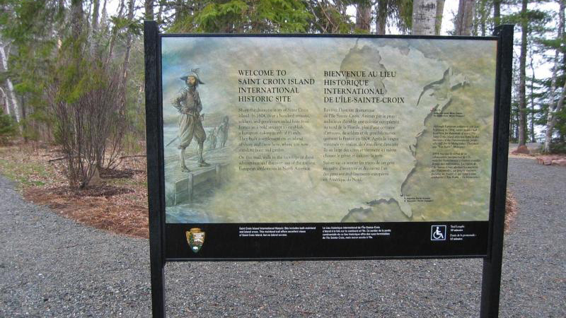 A wayside discussing the history of the island along the interpretive trail.