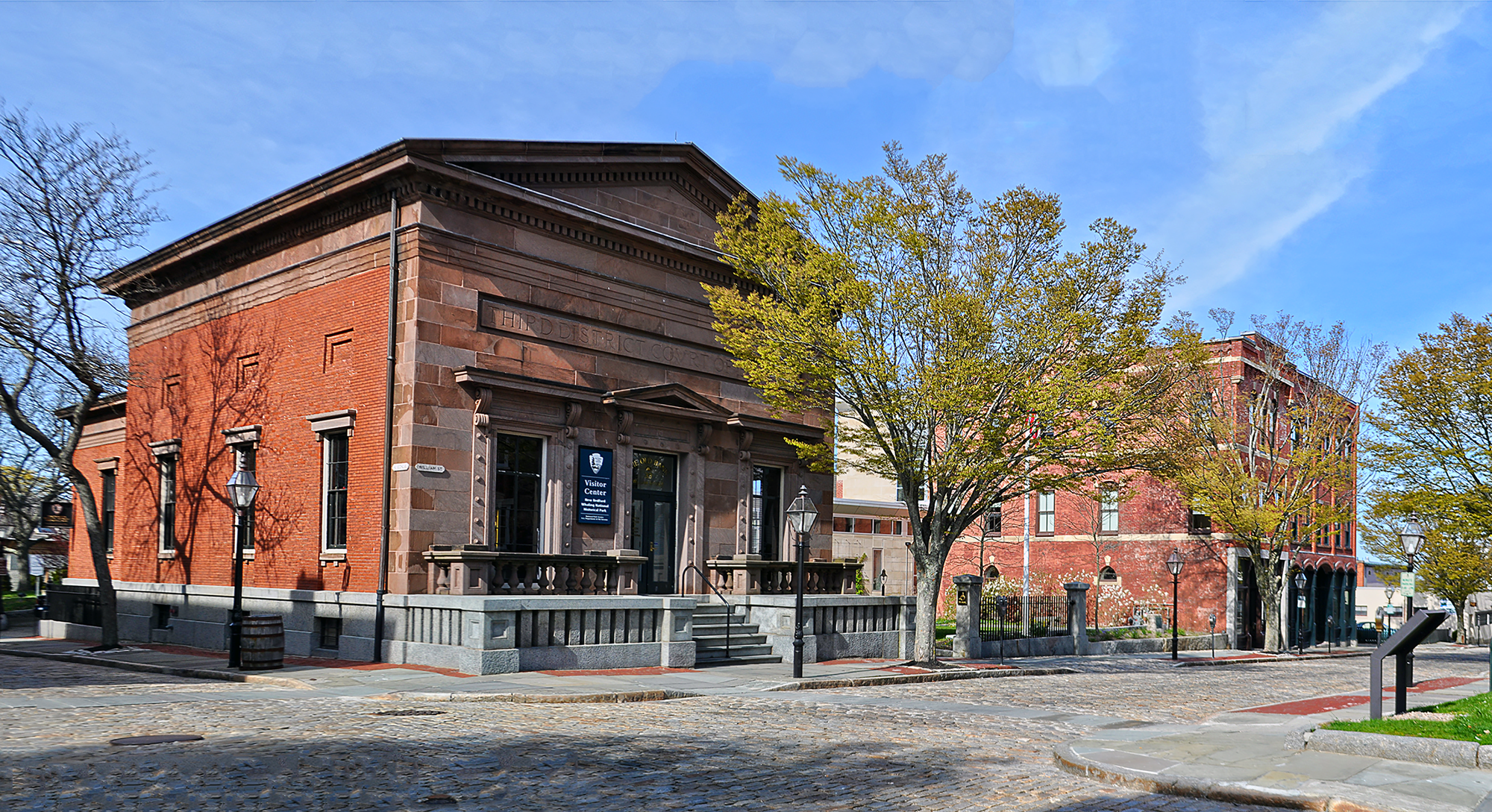 New Bedford Whaling National Historical Park Visitor Center on a bright fall day.