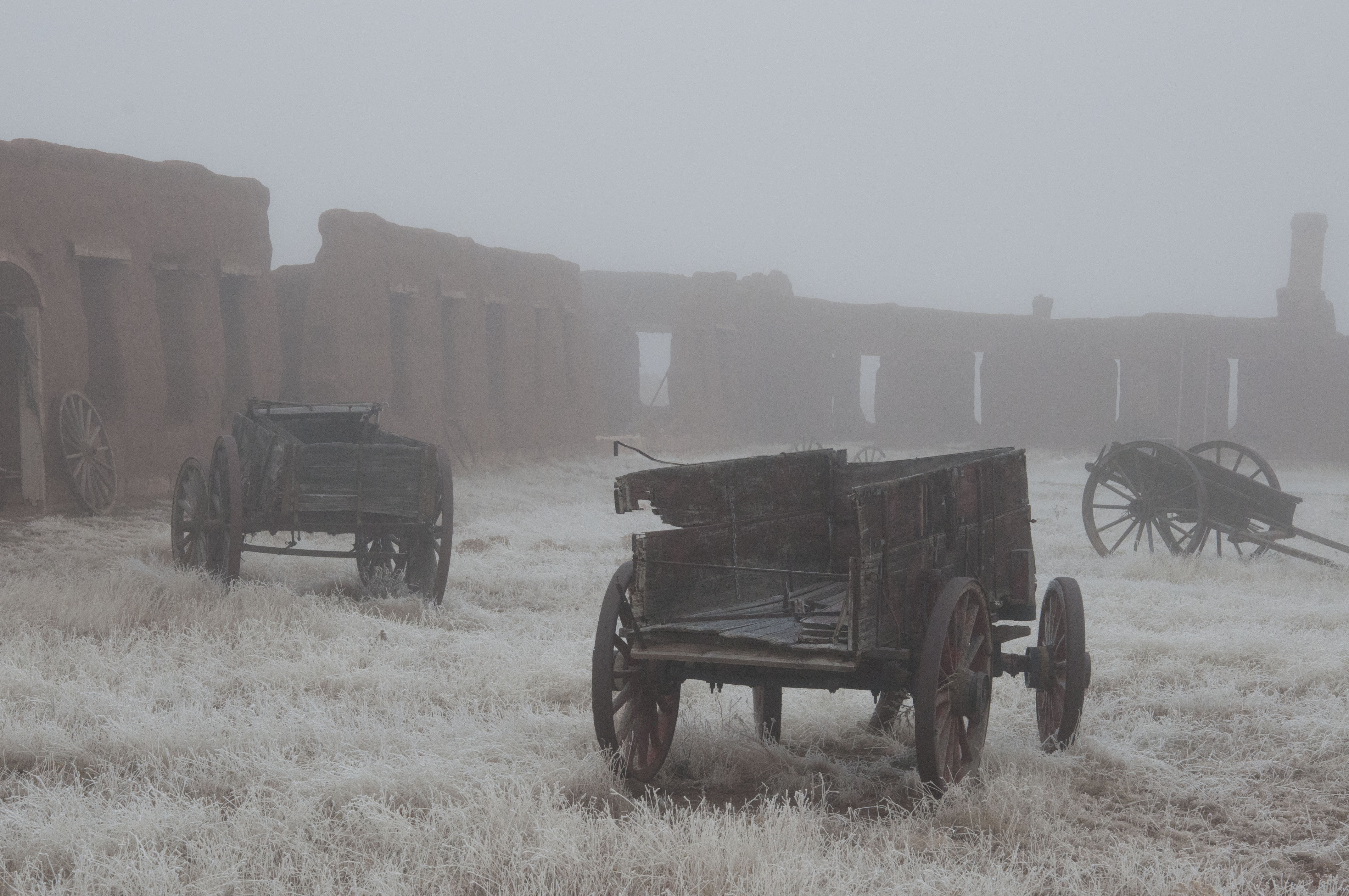 Wagons encrusted in frost