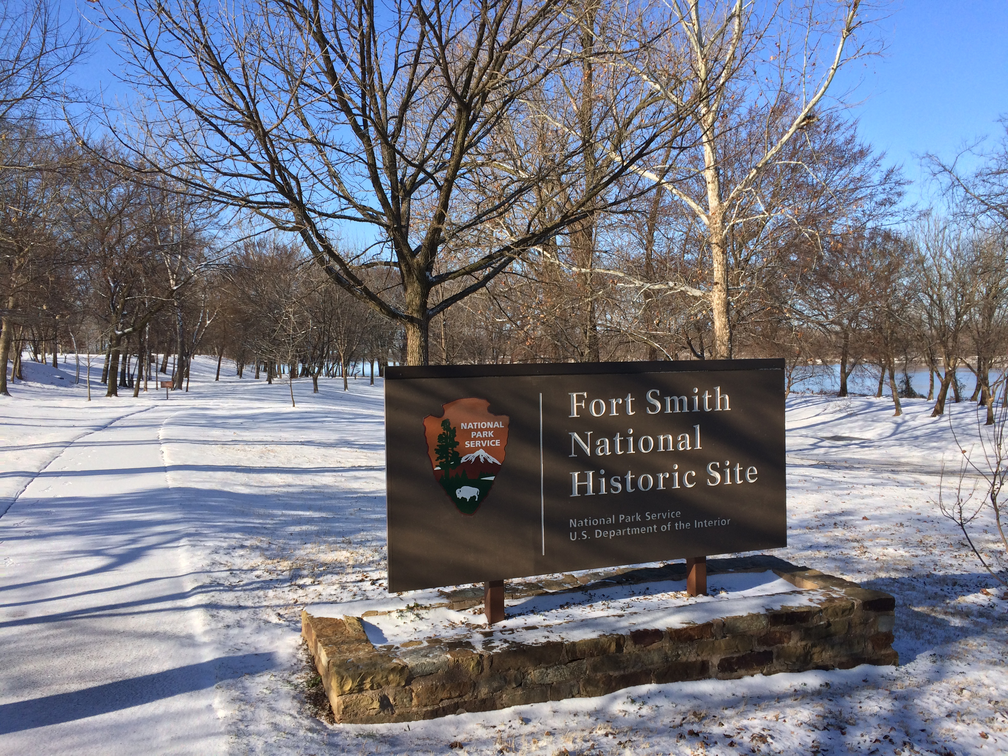 Entrance sign in snow