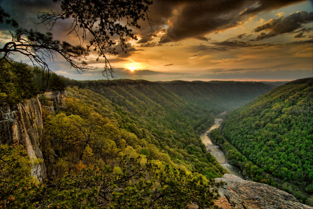 sun rising over the New River Gorge