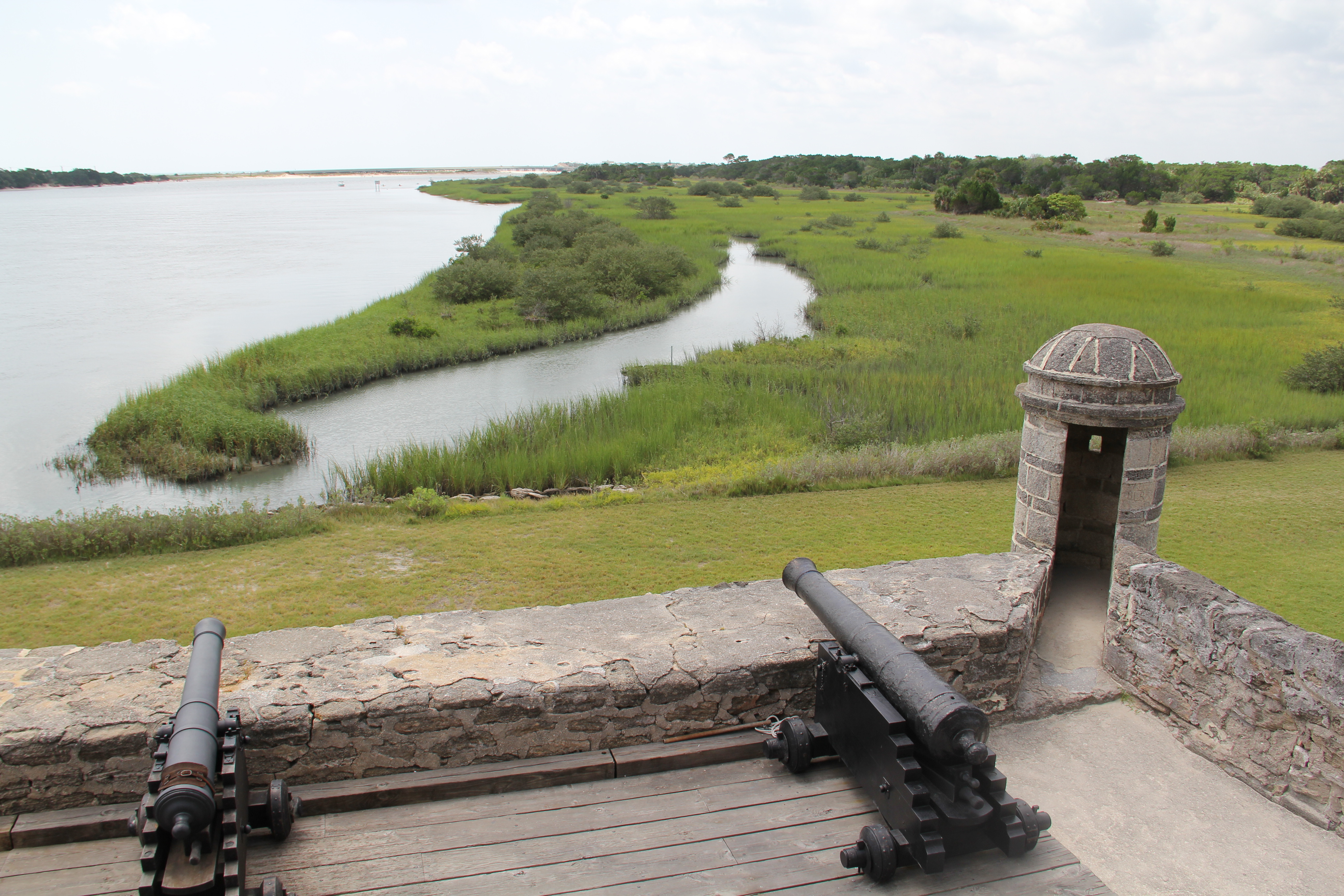 The cannon of Fort Matanzas point toward the river's inlet.