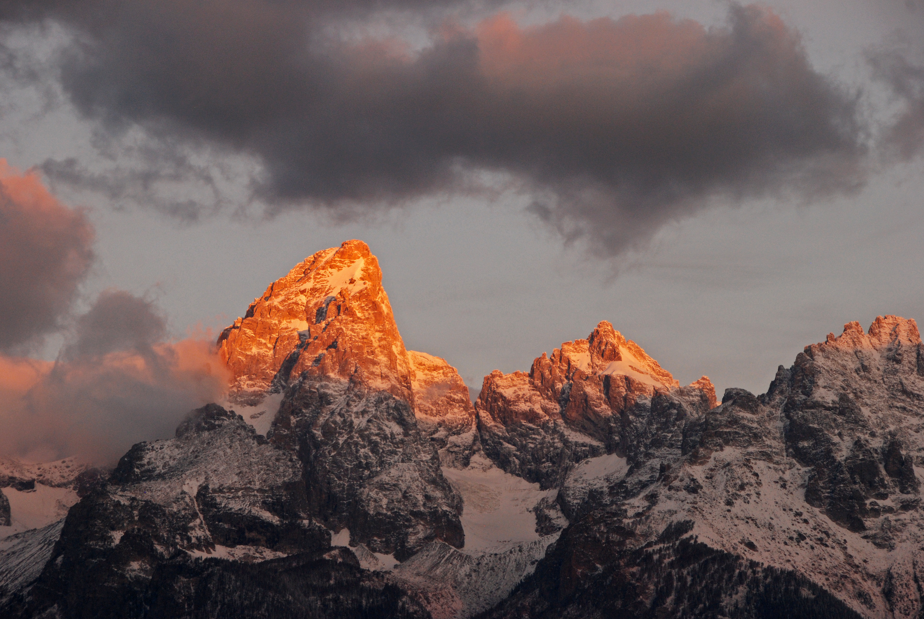 Winter sunrise on snow-covered Teton Range