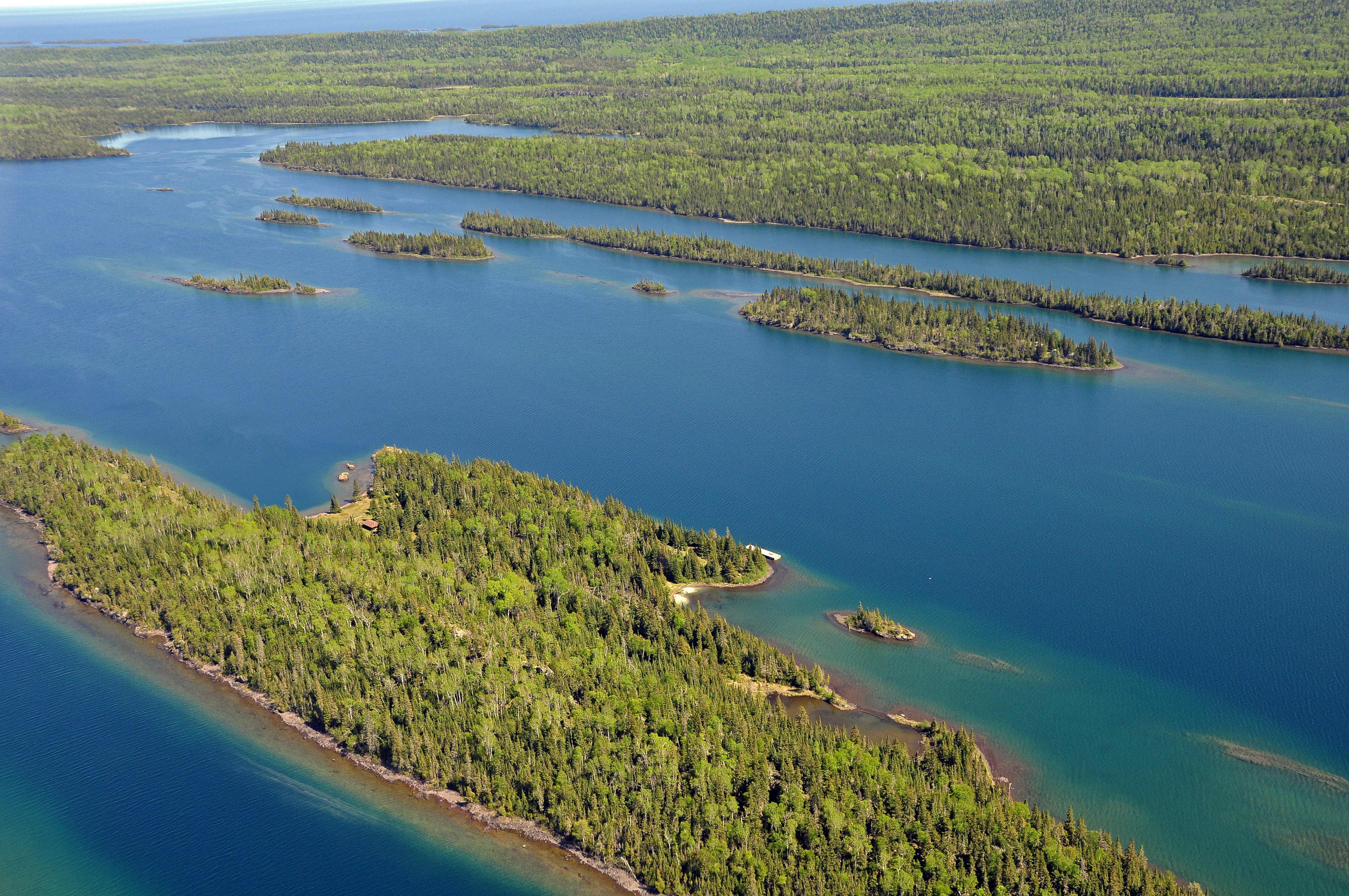 Aerial view of Belle Isle and surrounding waterways.