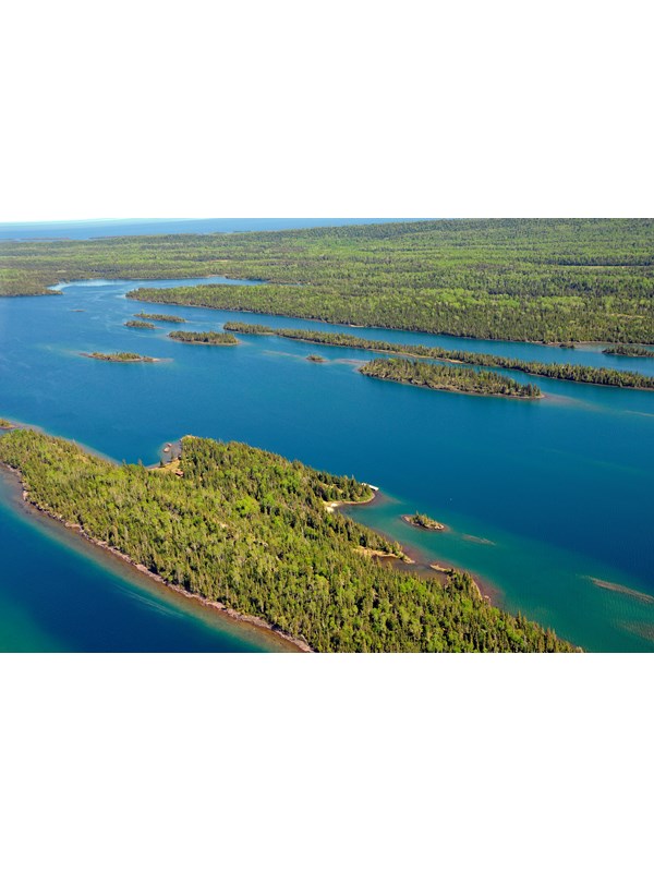 Aerial view of Belle Isle and surrounding waterways.