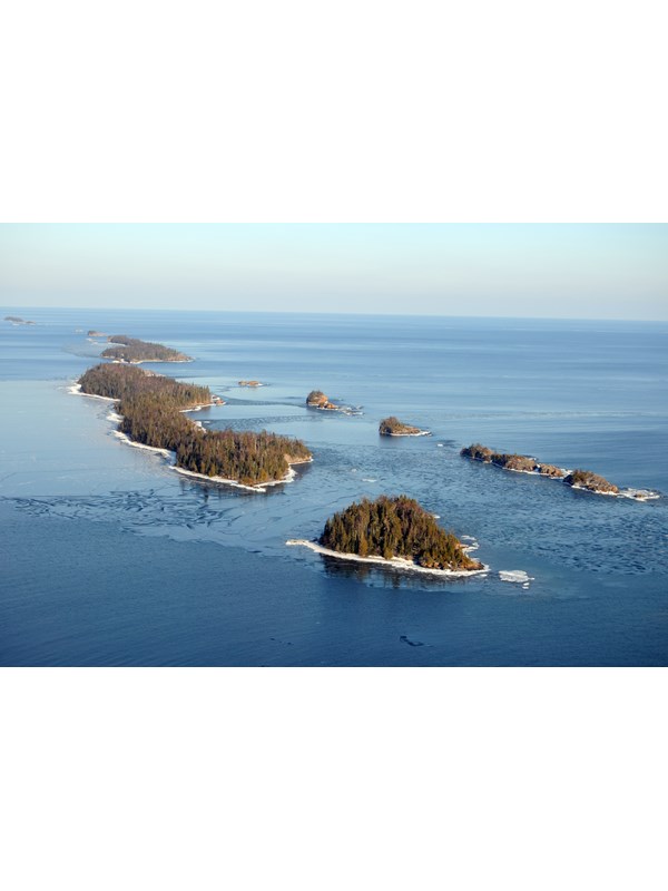 Aerial view of islands in Lake Superior on the edge of Isle Royale
