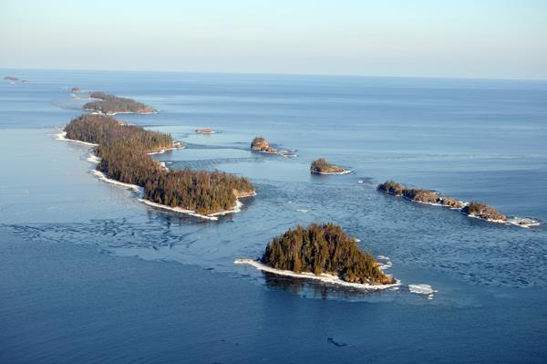 Aerial view of islands in Lake Superior on the edge of Isle Royale