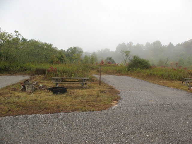 campground with fog