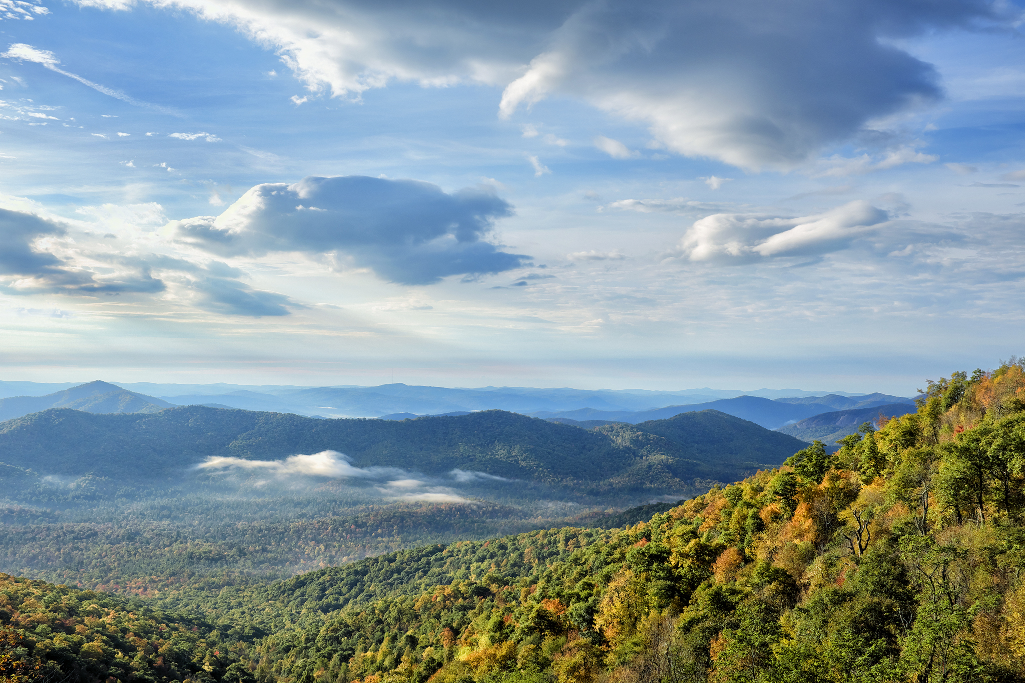 Mountain vista and clouds on the Blue Ridge Parkway