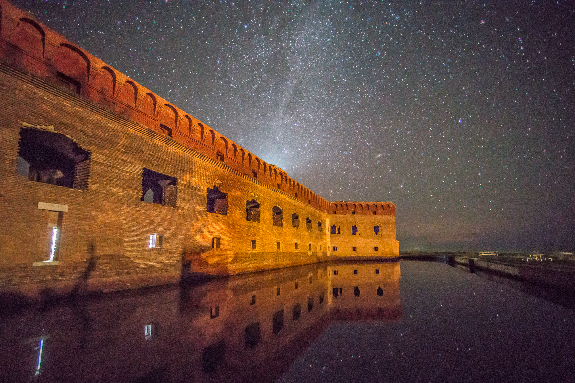 A few of the stars at night with a view of Fort Jefferson.