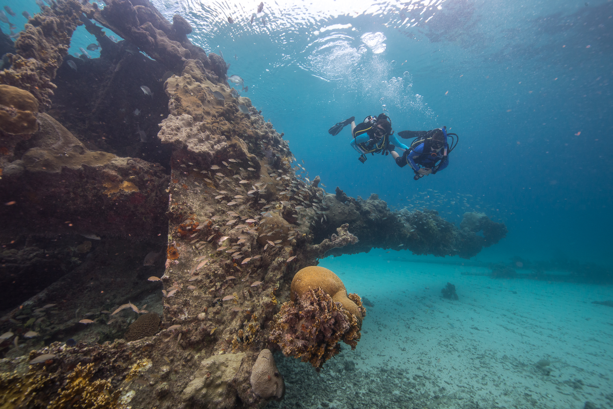 Two divers dive the Windjammer Wreck