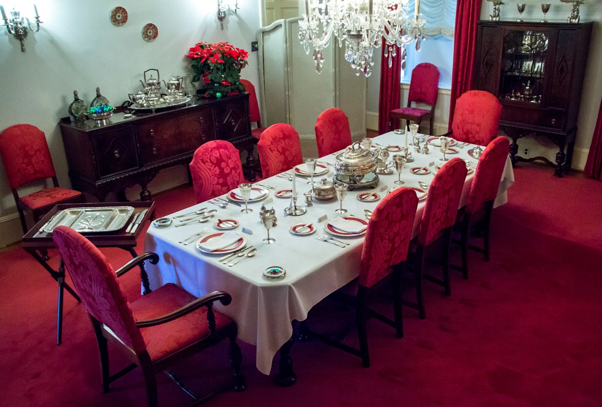 The Eisenhower dining room decorated for the holidays